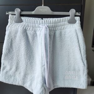 Miu Miu Light Blue Terry Drawstring Athletic Shorts